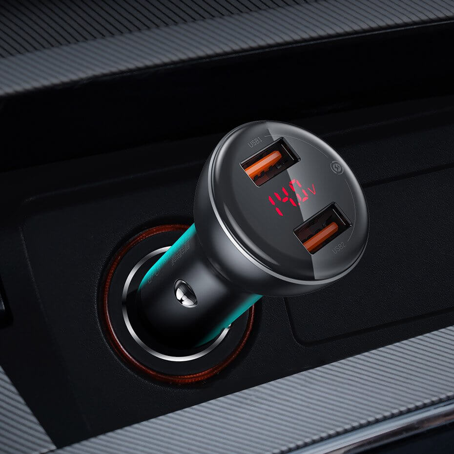 Baseus Digital Display Dual USB 45W Car Charger Black