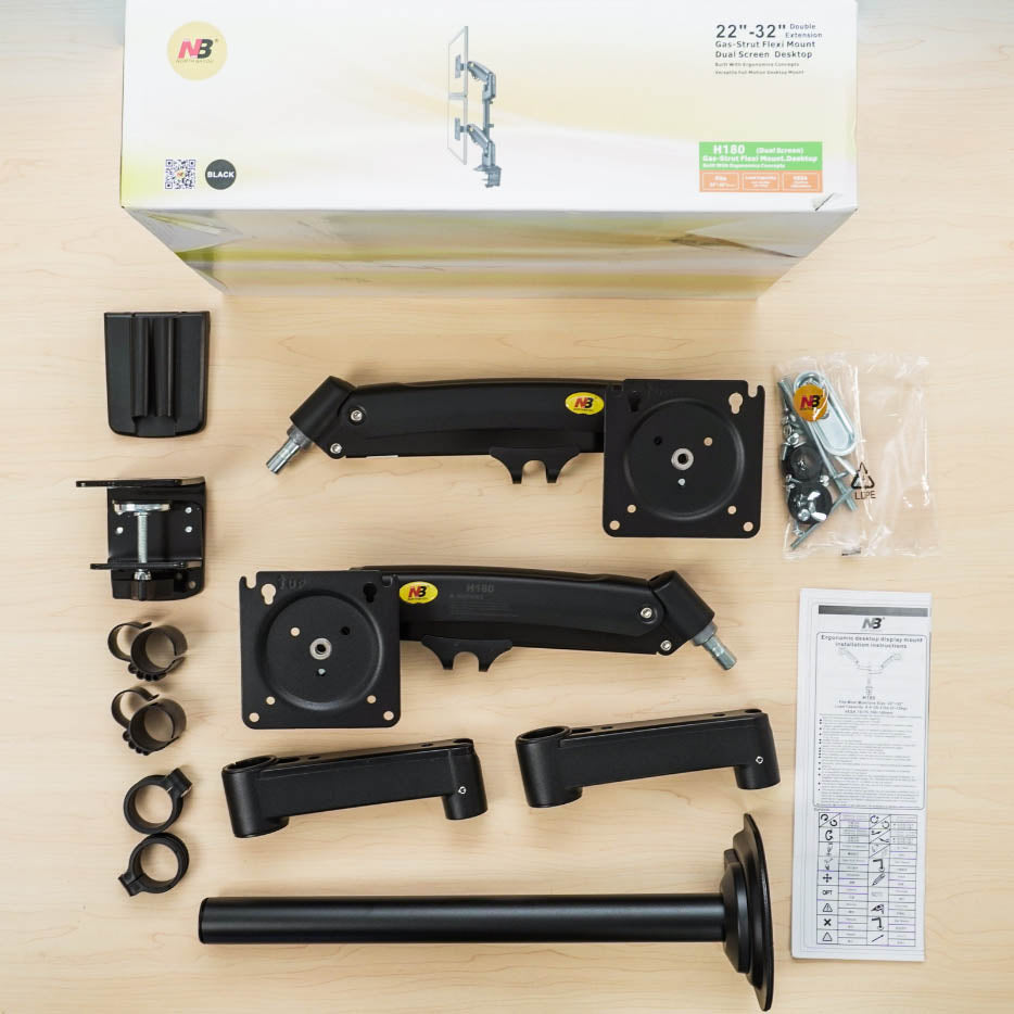 NBMounts H180 Desktop Twin Monitor Mount Black