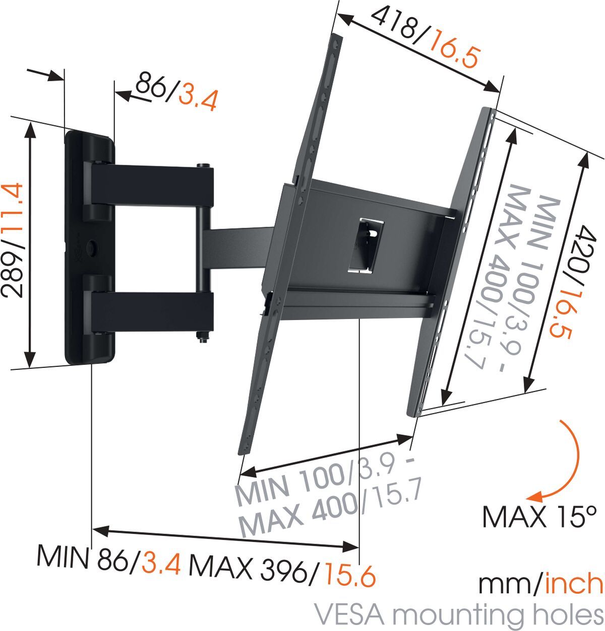 Vogels MA3040 TURN TV Wall Mount 32-65'' 2 arms Black