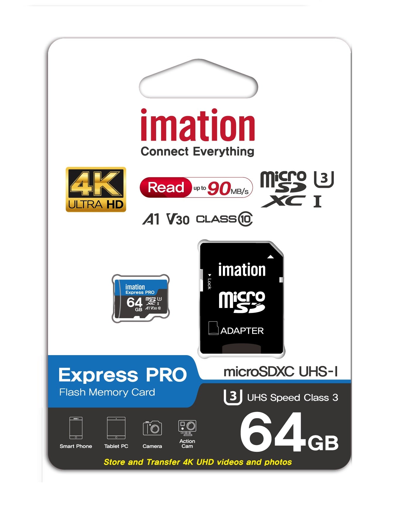 Imation Express PRO 64GB Micro SD card w/ adapter CLASS10 U3