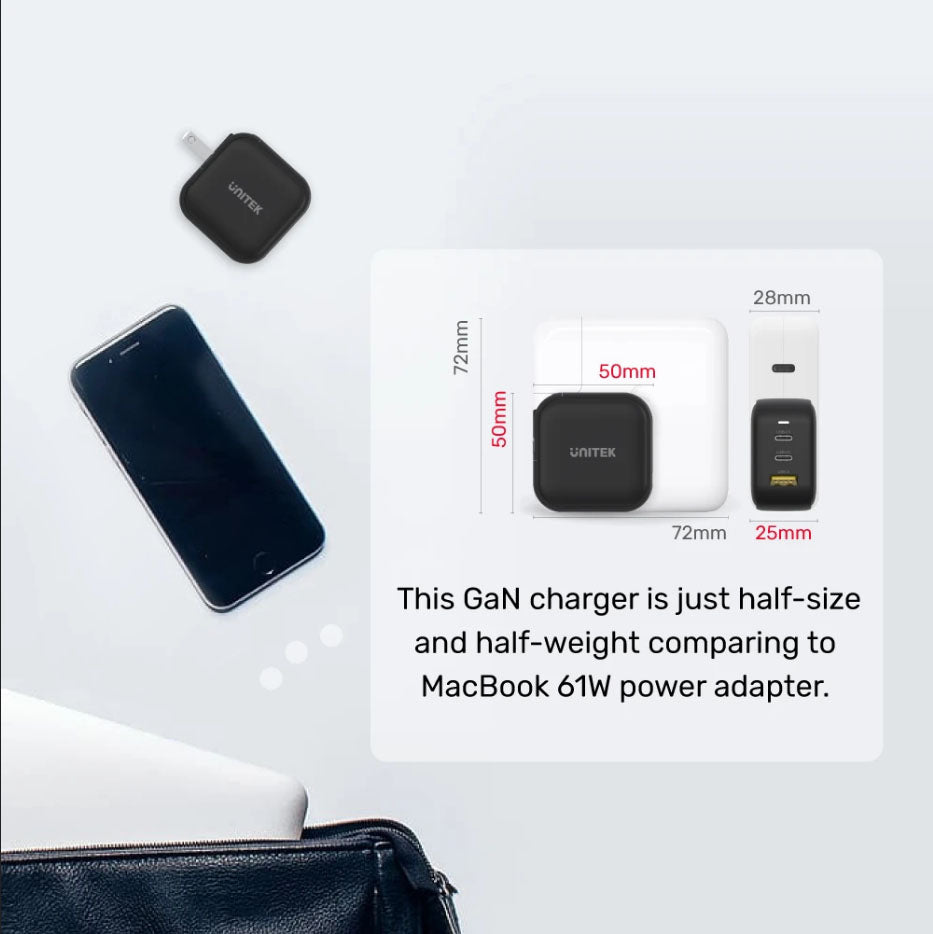 Unitek P1108ABK 66W 3in1 GaN Travel Charger Black