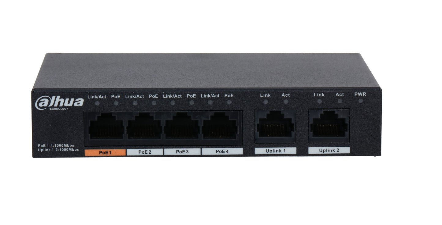 Dahua PoE Switch 4port Gig +2UP 60W PFS3006-4GT-60