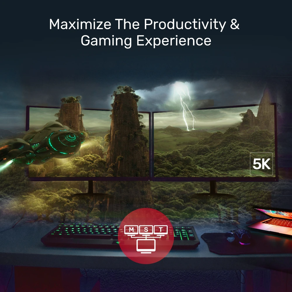 Unitek V1407A Type-C To Dual DP 8K 60Hz Adapter with MST Dual Monitor