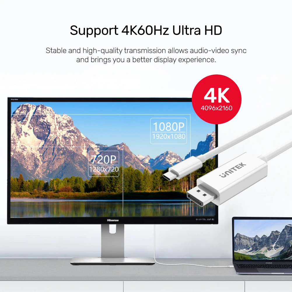 Unitek V400A Type-C 3.1 to Displayport Cable 4K 1.8M White