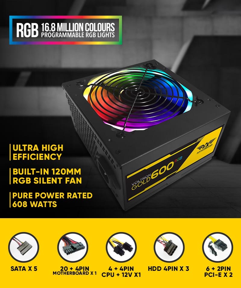 Armaggeddon Voltron Gold RGB Gaming 600W Power Supply
