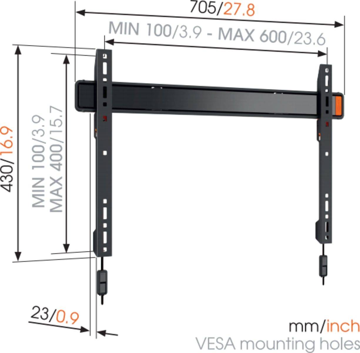 Vogels W50080 Wall Support 40-80'' Black