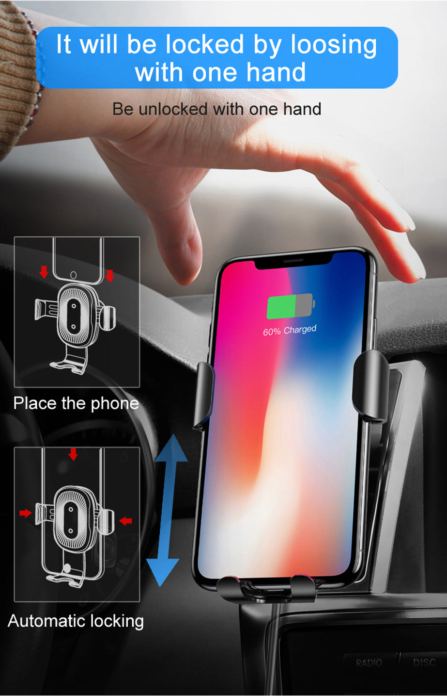 Baseus WXYL-01 Wireless Air Vent Gravity Car Charger Black