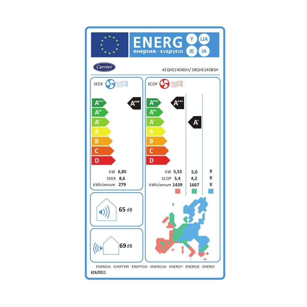 Carrier Cool Easy 42QHE / 38QHE24D8SH Air Conditioner 24000 BTU R32 Inverter with WiFi A+++/A+++