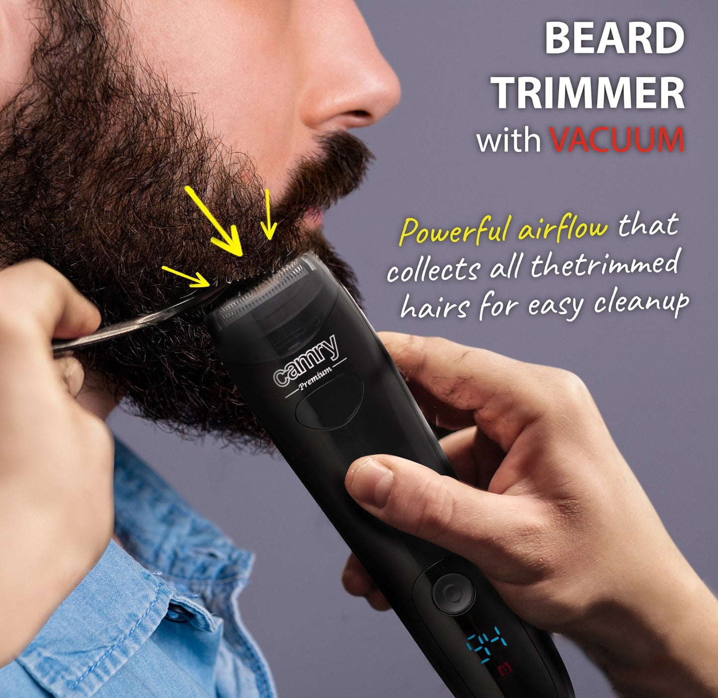 Camry CR2833 Vacuum Beard Trimmer USB Charger LCD Display
