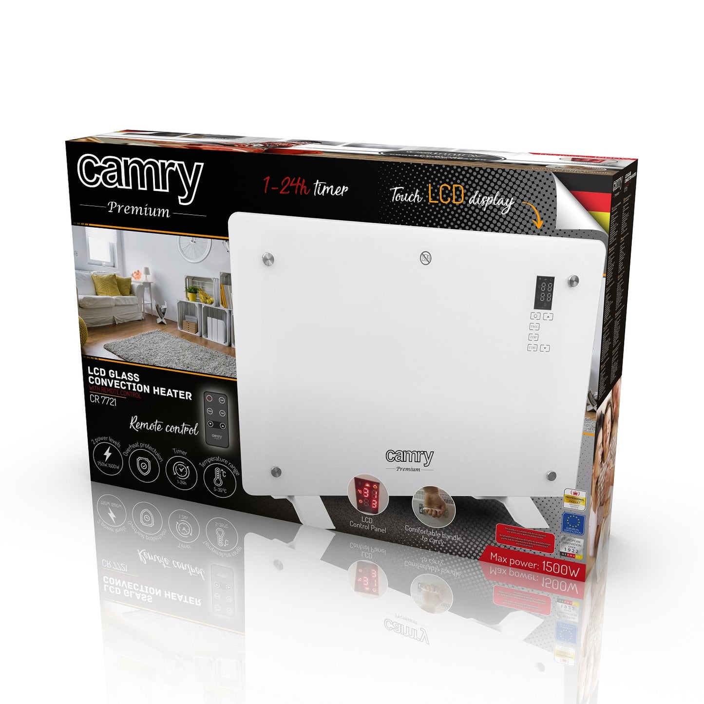 Camry CR7721 Convection Glass Heater with Remote