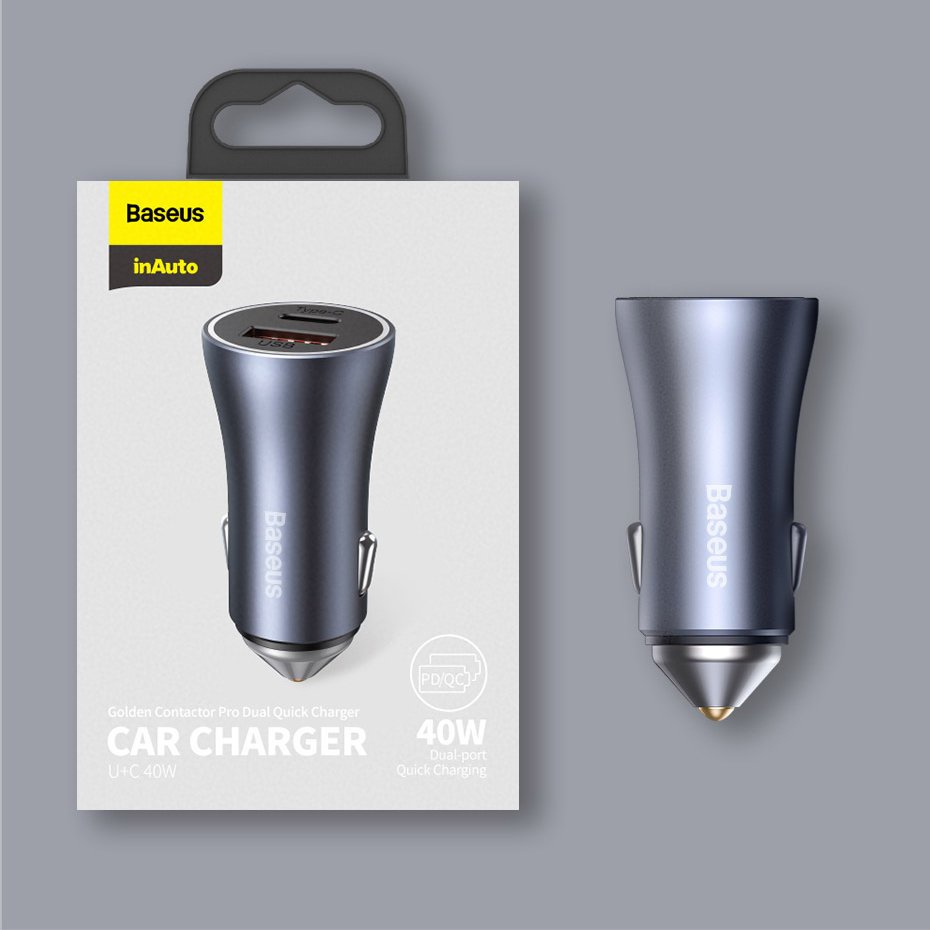 Baseus CCJD-0G Golden Contactor Pro USBA +USBC Car Charger Gray