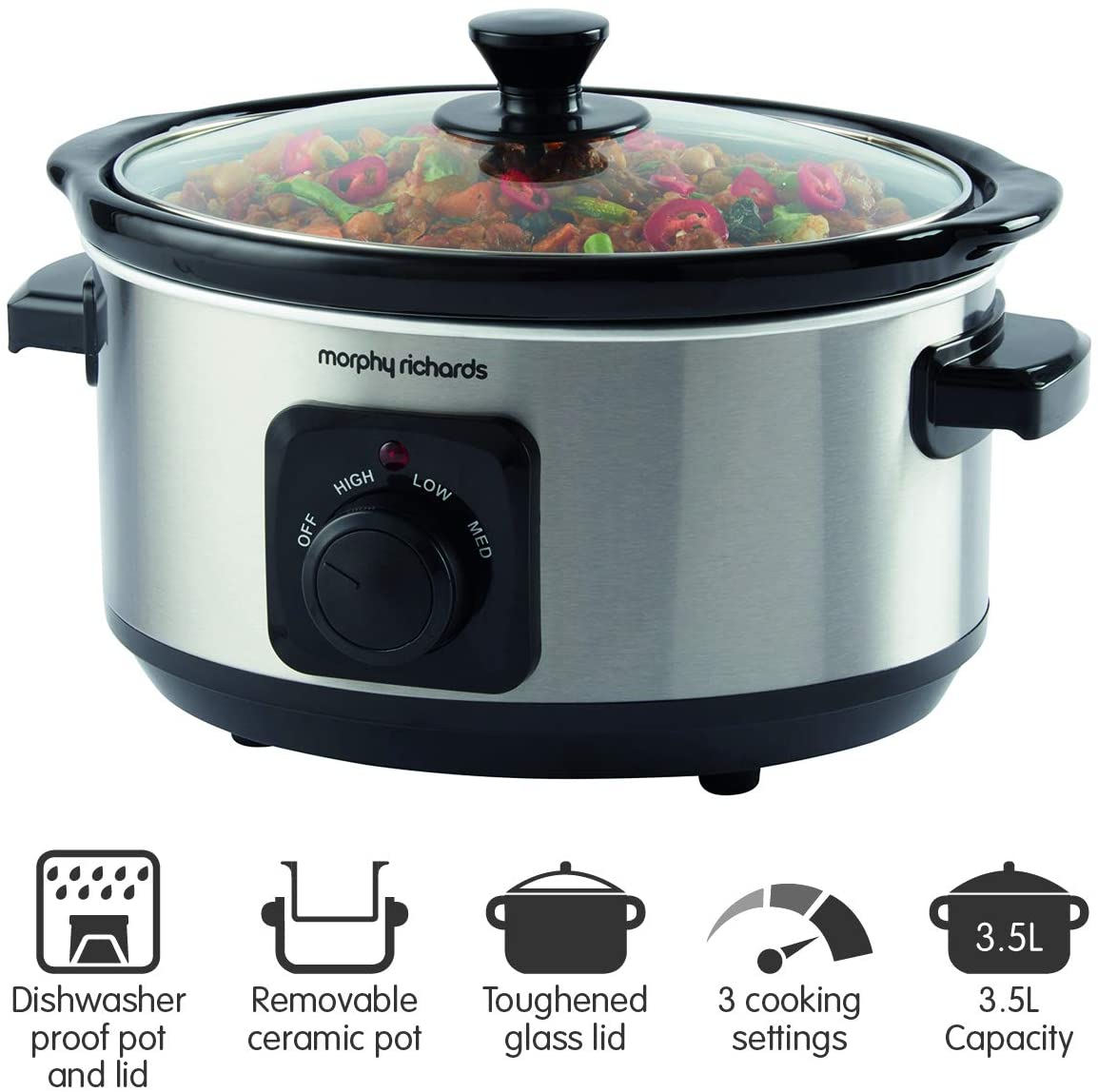 Morphy Richards 460017 Brushed Stainless Steel 3.5L Ceramic Slow Cooker