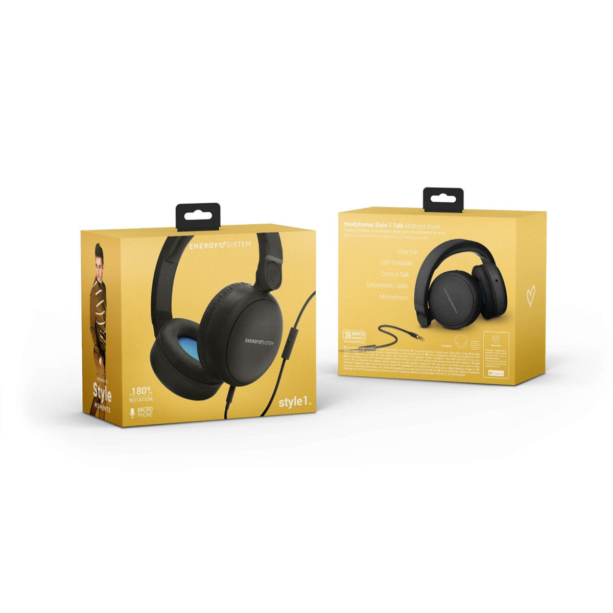 Energy Sistem 448814 Style 1 Talk Mic Headphones Removable Cable Midnight Black