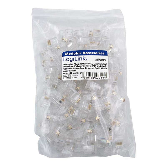 LOGILINK MP0019 RJ12 MODULAR PLUG, UNSHIELDED 100pcs