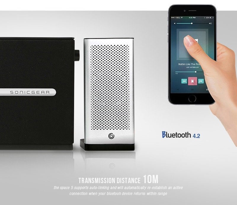 SonicGear Space7 2.1 Hi-Fi Bluetooth PC Speakers 72W Silver