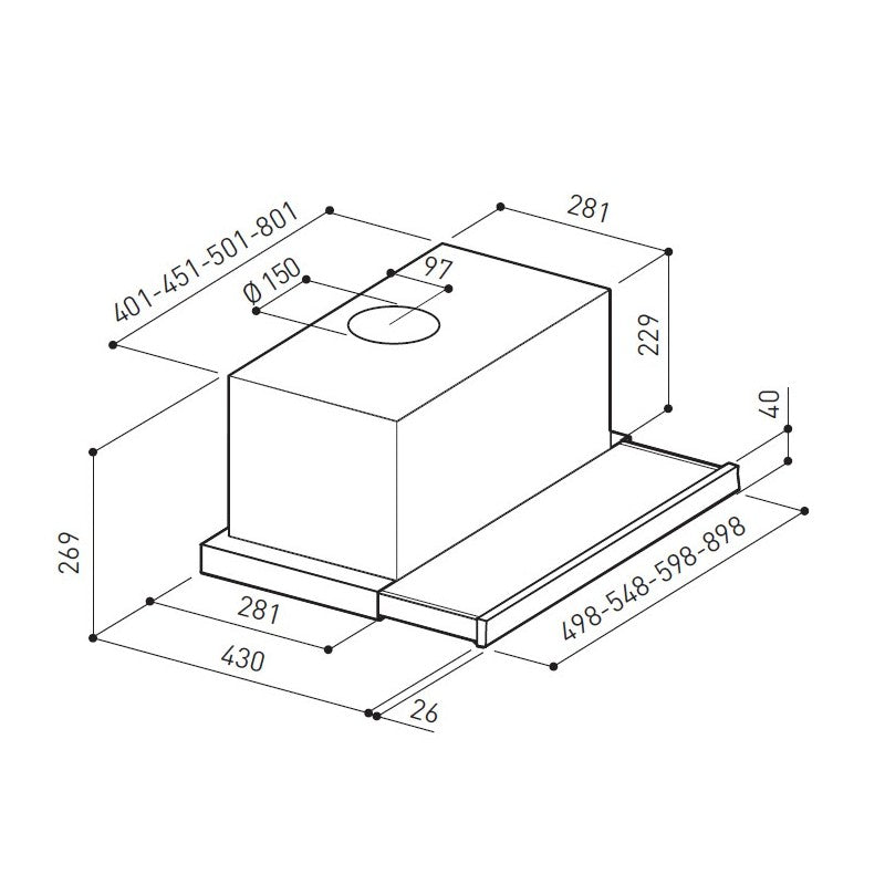 ELIT AIR Slim 4 Plus Cabinet Mounted Hood, 750m³ 60cm