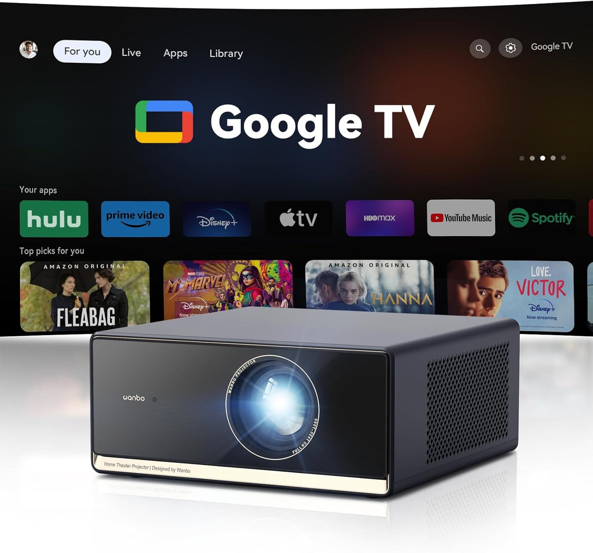 Wanbo X5 Pro Projector 1080P , Google TV, 1100 ANSI Lumens, HDR10