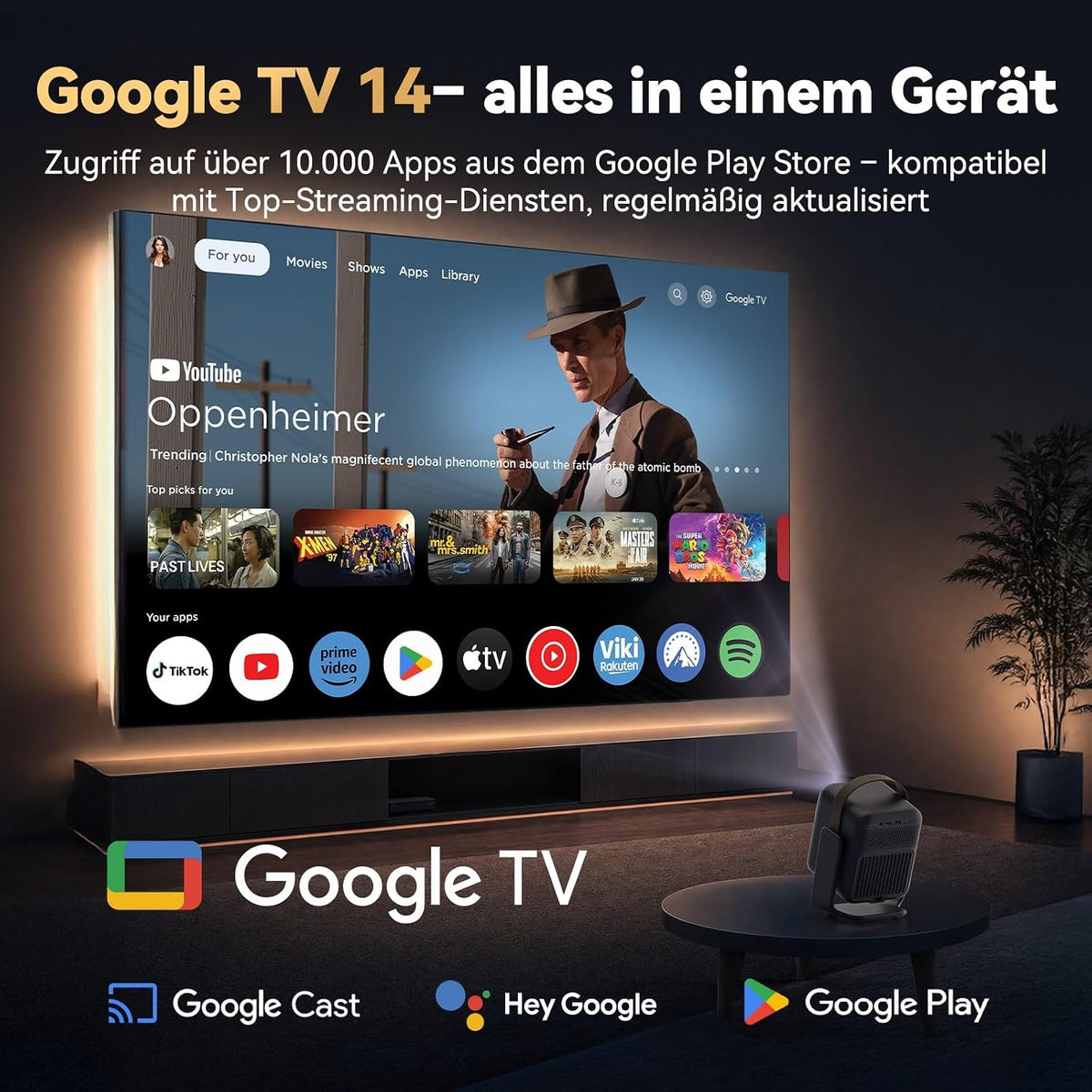 Wanbo Togo Pro Projector 1080P , Google TV, 500 ANSI Lumens, Built-in Battery