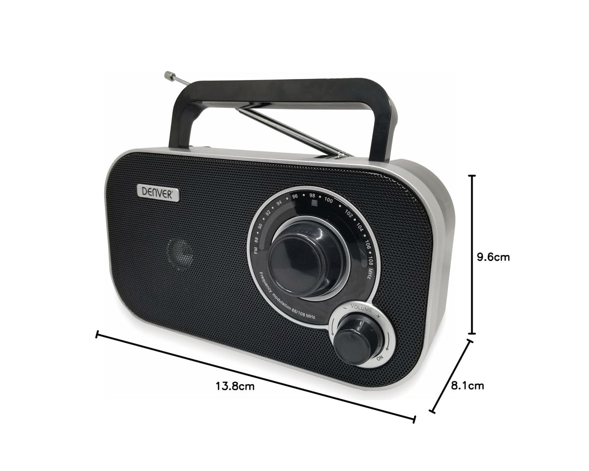 Denver TR-51B Black Portable FM Radio with Telescopic Antenna & Analogue Tuning