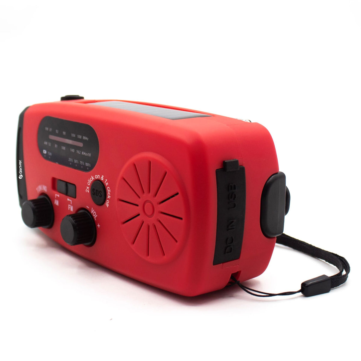 Denver AUDIO Radio Portable Solar & Crank Powered with Flashlight & SOS Function SCR-2007 Red