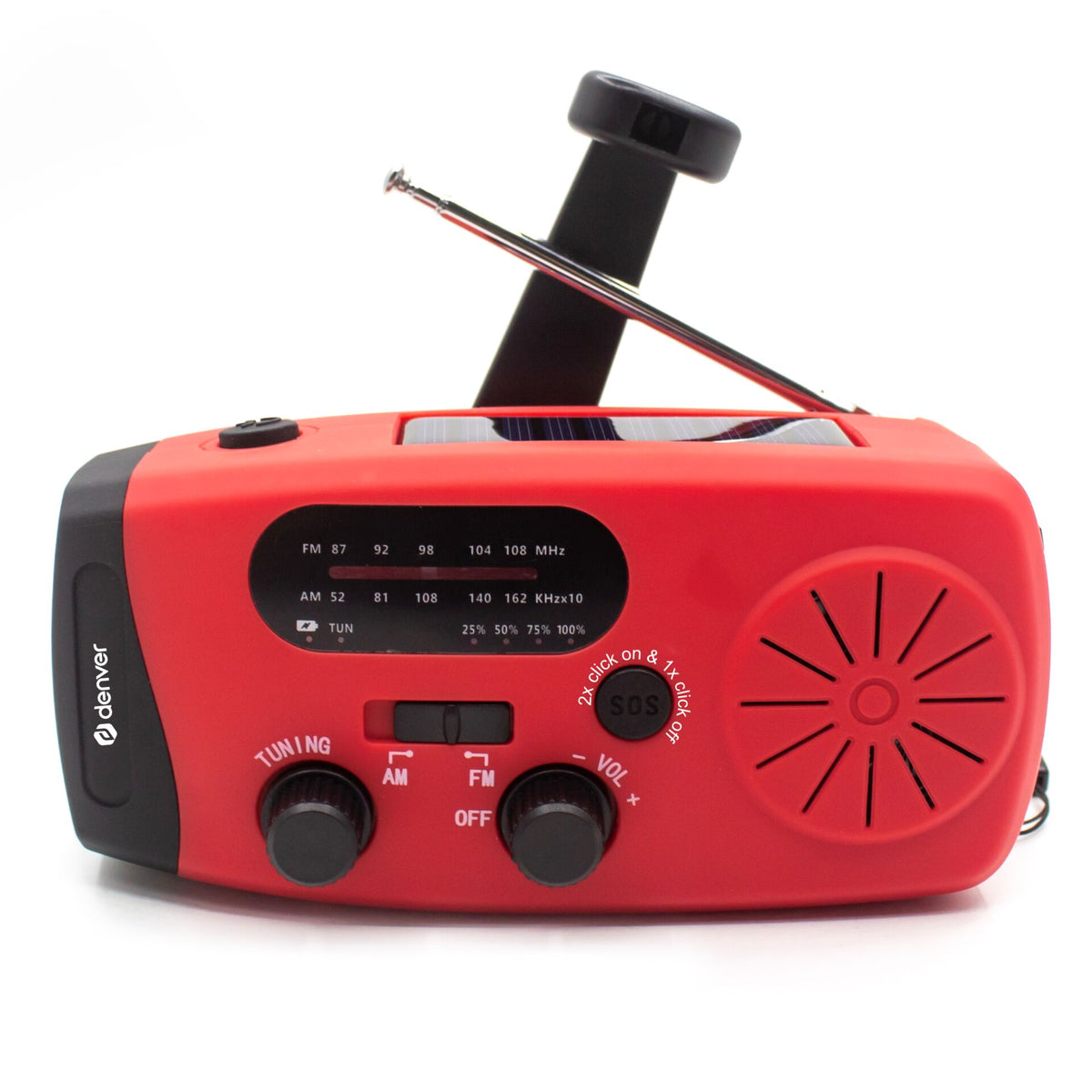 Denver AUDIO Radio Portable Solar & Crank Powered with Flashlight & SOS Function SCR-2007 Red