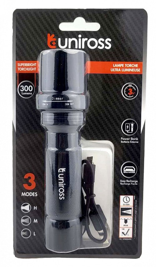 Uniross Light ULFL014 Rechargable Pocket Flashlight 300 lumens