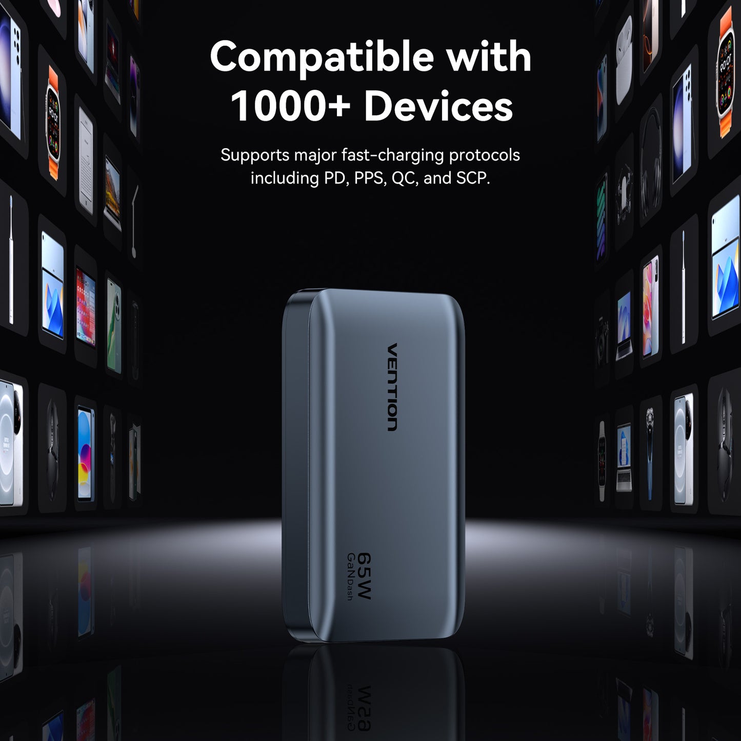 Vention FCBH0 Charger Wall GaN 65W 2xUSBC 1xUSBA Ultra Slim UK/EU/US