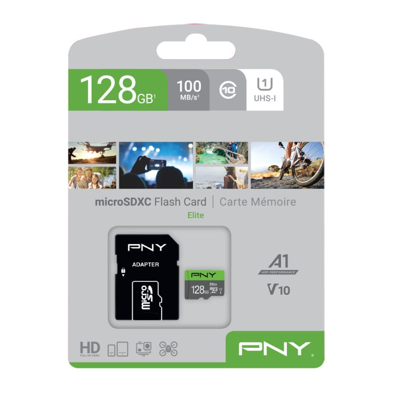 PNY Elite 128GB Micro SD Card w/Adapter CLASS10 U1