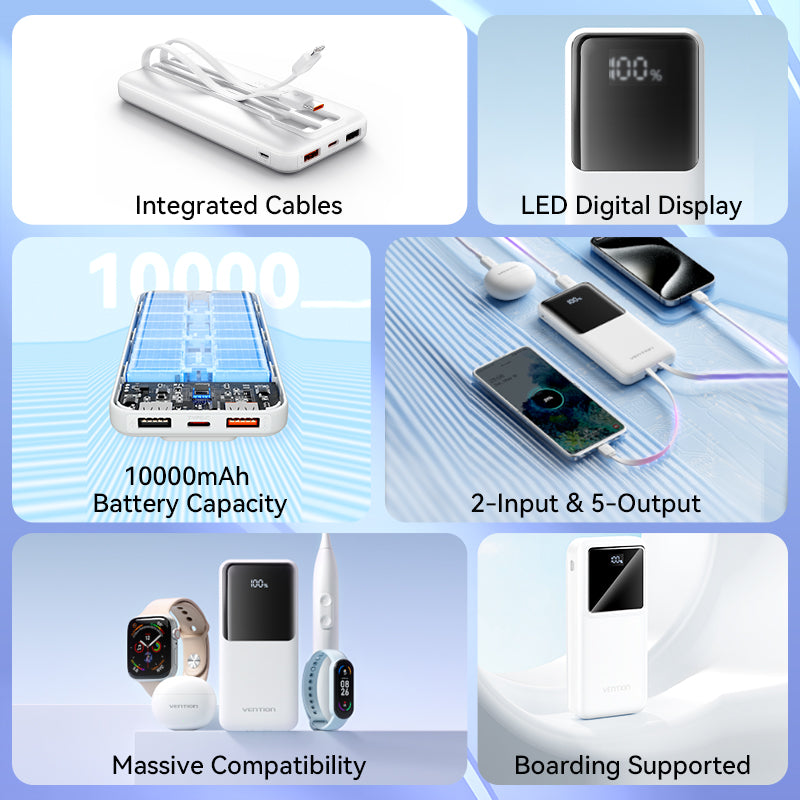 Vention FHOB0 Powerbank 10000mAh 22.5W Built-in USBC+Lighting Black