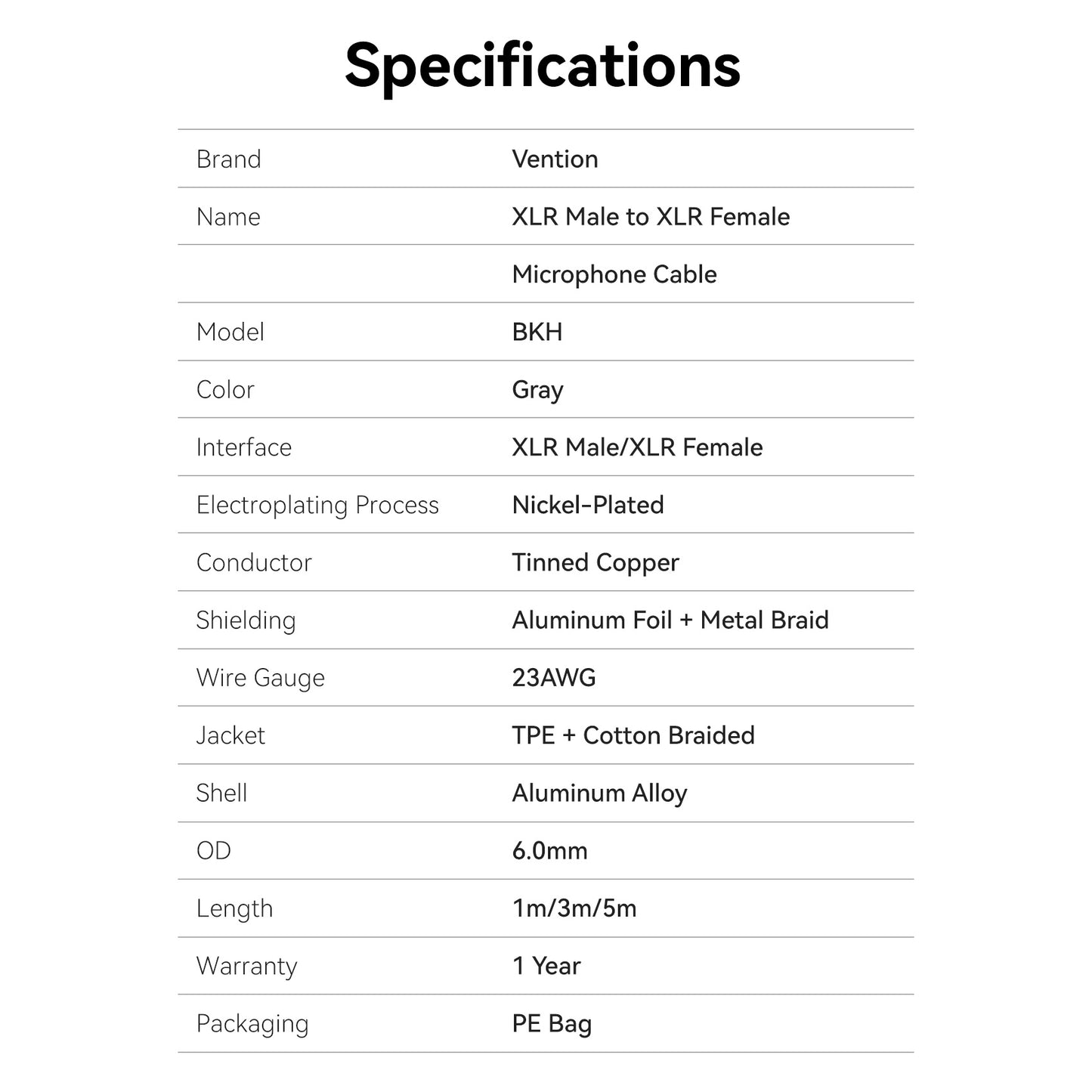 Vention AUDIO XLR M-F Cable Braided-Metal 5.0m BKHHJ