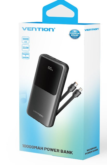 Vention FHOB0 Powerbank 10000mAh 22.5W Built-in USBC+Lighting Black