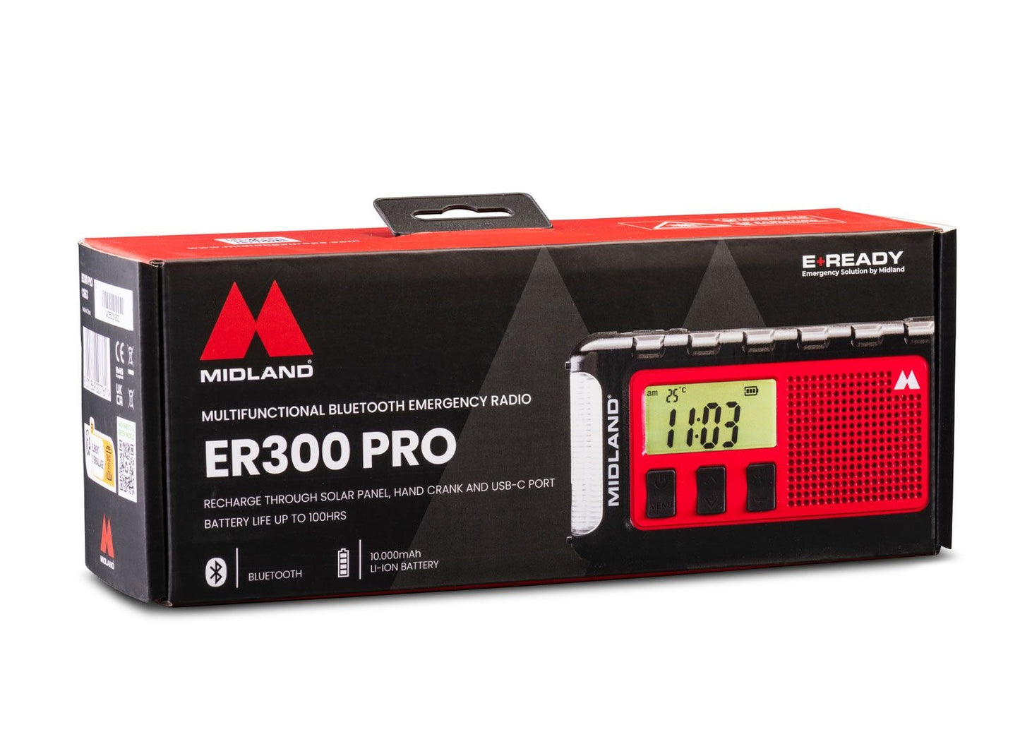 Midland Emergency Powerbank ER300 PRO 10000mah Temp Sensor, BT, FM Radio, Dynamo & Solar Powered, 130 Lmn Flashlight