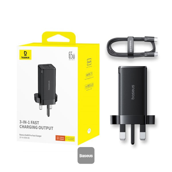 Baseus Charger Wall 65W USB-Cx2/USB-A UK+100W USB-C Cable Black
