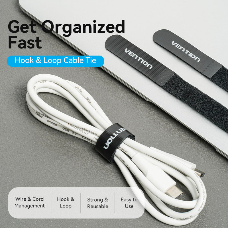 Vention KANB0-10 Cable Organiser Hook & Loop Cable Tie 120mm 10 Pcs