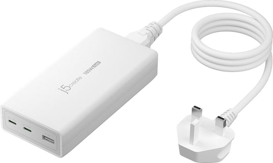 j5create JUP37185W 185W Laptop GaN Charger PD3.1 2xUSB-C/1xUSB-A (UK Plug)