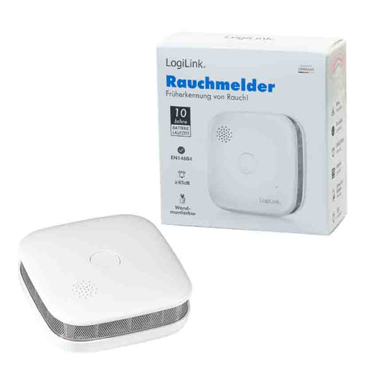 LOGILINK SC0018 SMOKE DETECTOR, >85dB, PHOTOELECTRIC, 10-YEAR BATTERY LIFE, WHITE