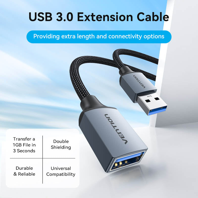 Vention IT Cable USB-A 3.0 M-F Extension Braided Aluminium 2.0m Grey CBLHH