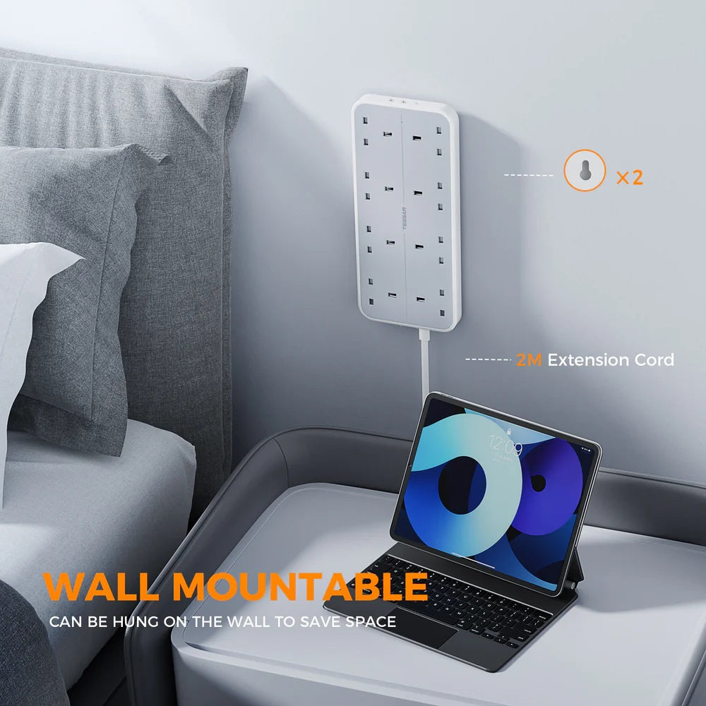 Tessan 8-Gang Extension 2 USB-A USB C 2m 13A TS-204-C