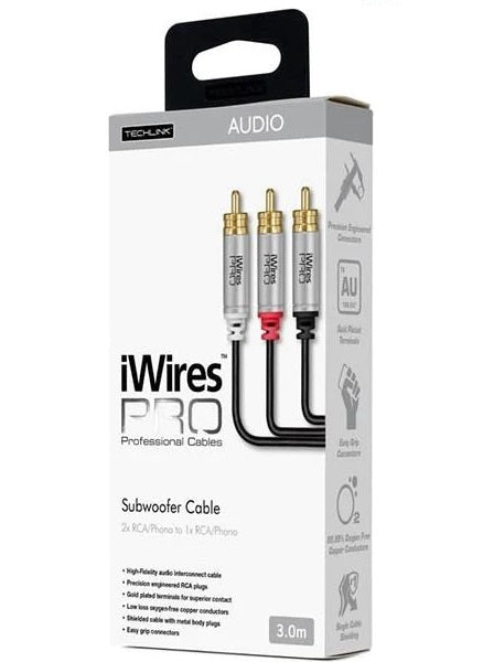 Techlink 711043 iWiresPro Subwoofer RCA to 2 RCA 3.0m
