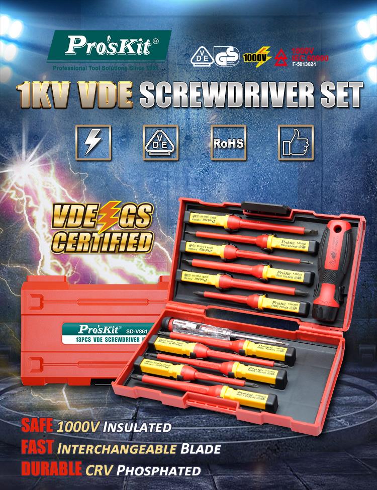 Proskit SD-V861 VDE Insulated Screwdriver Set of 13 pcs & Carry Case