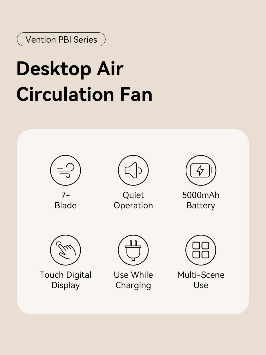 Vention PBIH0 Desktop Air Circulation Fan with Display & Wall Mount