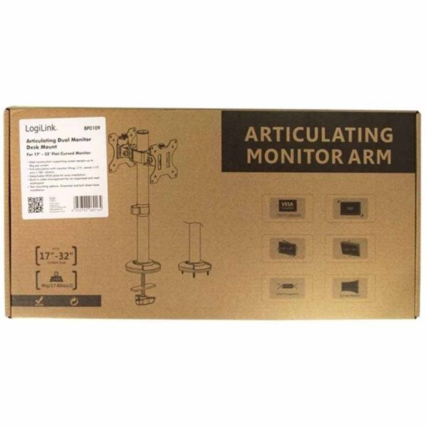 LOGILINK BP0109 TWO SIDED DUAL MONITOR DESK MOUNT, 17-32″, STEEL, CURVED SCREENS