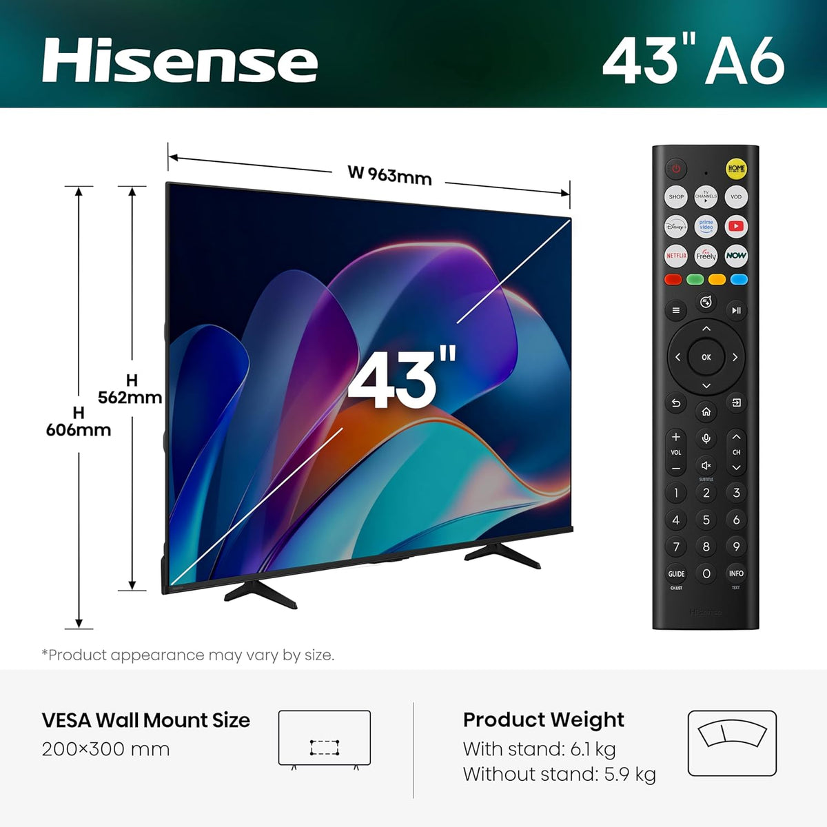Hisense 43A6S 43'' 4K Smart LED TV Dolby