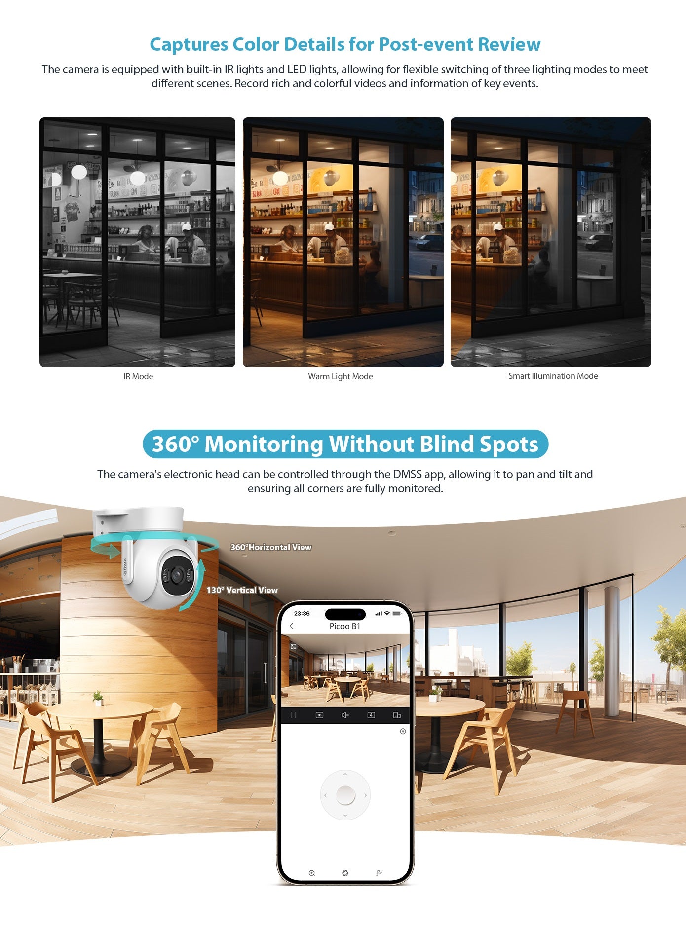 Dahua P3B-PV IP 3.0MP 3.6mm Wifi PT Dome Dual Illumination