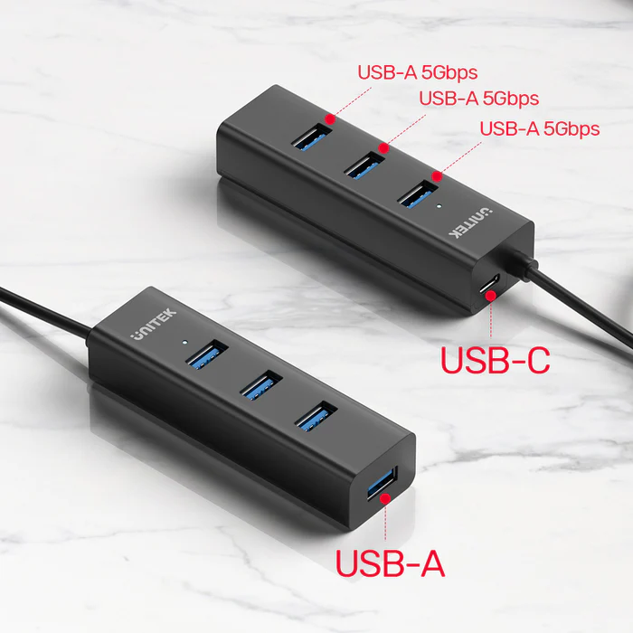 Unitek Y-3089 4x USB-A 3.0 Ports & 1x USB-C Power Port with 1.2m Cable