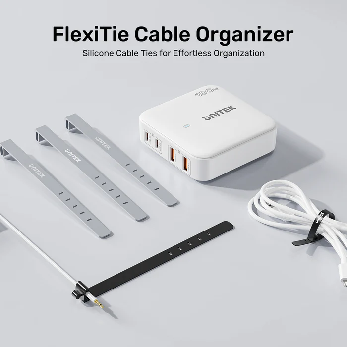 Unitek OT1095A Cable Organizer Silicone FlexiTies 5pk (2xBlack 3xGrey) 135x10mm