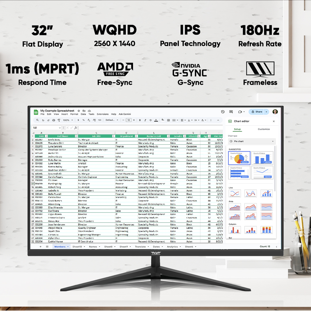 Armaggeddon PXP32Pro  Gaming Monitor 32'' Slim Frame 2K IPS 180Hz 1ms Black