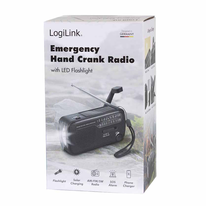 LOGILINK SP0061 DYNAMO HAND CRANK RADIO W/SOLAR PANEL AND FLASHLIGHT