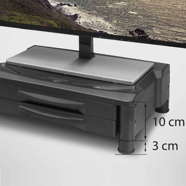 ACT AC8215 MONITOR STAND EXTRA WIDE W/TWO DRAWER ADJUSTABLE 10 OR 13cm BLACK
