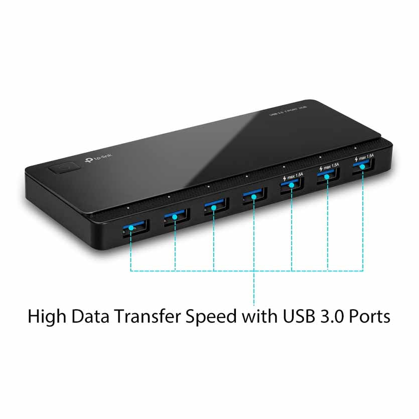 TP-LINK, UH700 USB 7-PORT HUB3.0 & E FAST CHARGE OUTPUTS BLACK
